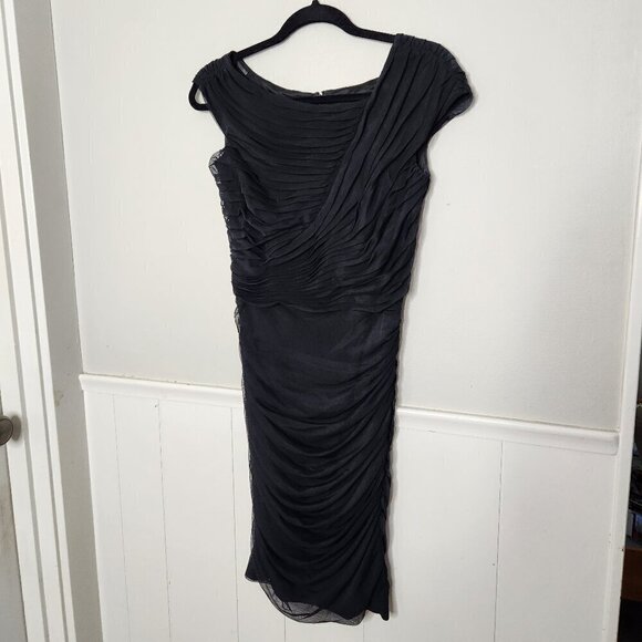 TADASHI SHOJI Black Shirred Ruched Mesh Mini Dress - Picture 1 of 7